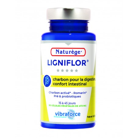 Ligniflor - Charbon végétal - digestion & Ballonnement - 90 Gélules Végétales - Vibra - Naturège Laboratoire