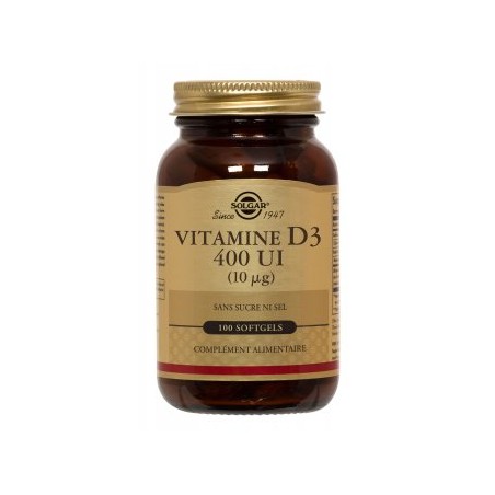 Vitamine D3 400 UI (10µg) - 100 gélules - Solgar