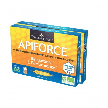 Apiforce Bio pack X2 - Relaxation et Performance - 20 Ampoules - TRÉSOR DES ABEILLES VIBRA