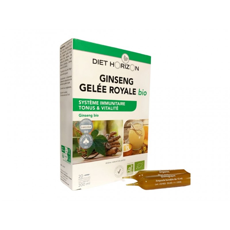Ginseng gelée royale Bio - Fortifiant et reconstituant - 20 ampoules  - Diet horizon