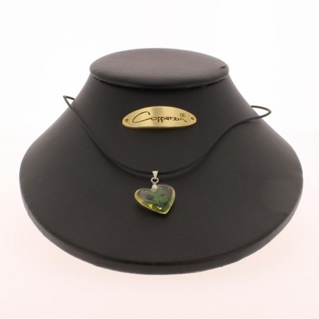 Collier pendentif forme COEUR avec inclusion de trèfle - Magnétique Vibration